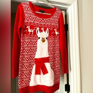 Christmas Sweater Lama Red/White SZ Medium